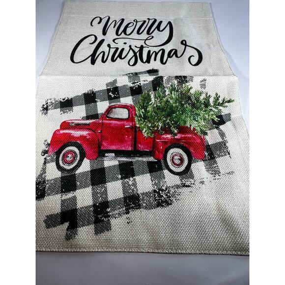 NEW Christmas Garden Yard Flag Buffalo Plaid Red Old Truck Canvas Double Sided - Picture 3 of 8